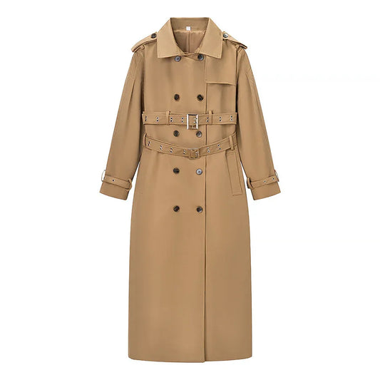 Khaki moteriškas paltas su užsegamais diržais - Jaukuma