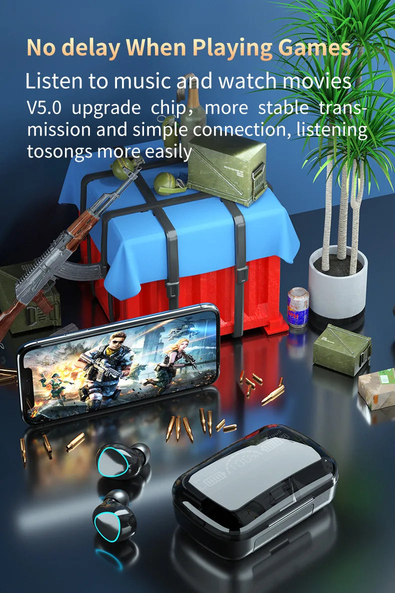 M10 bevielės ausinės su įkrovimo dėklu